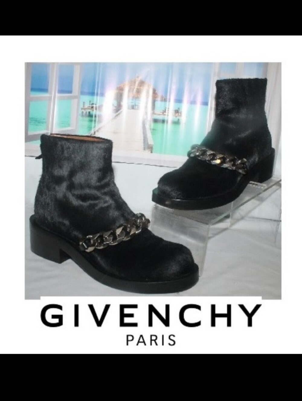 Givenchy Laura Black Calf Leather Silver Chain Boots Booties